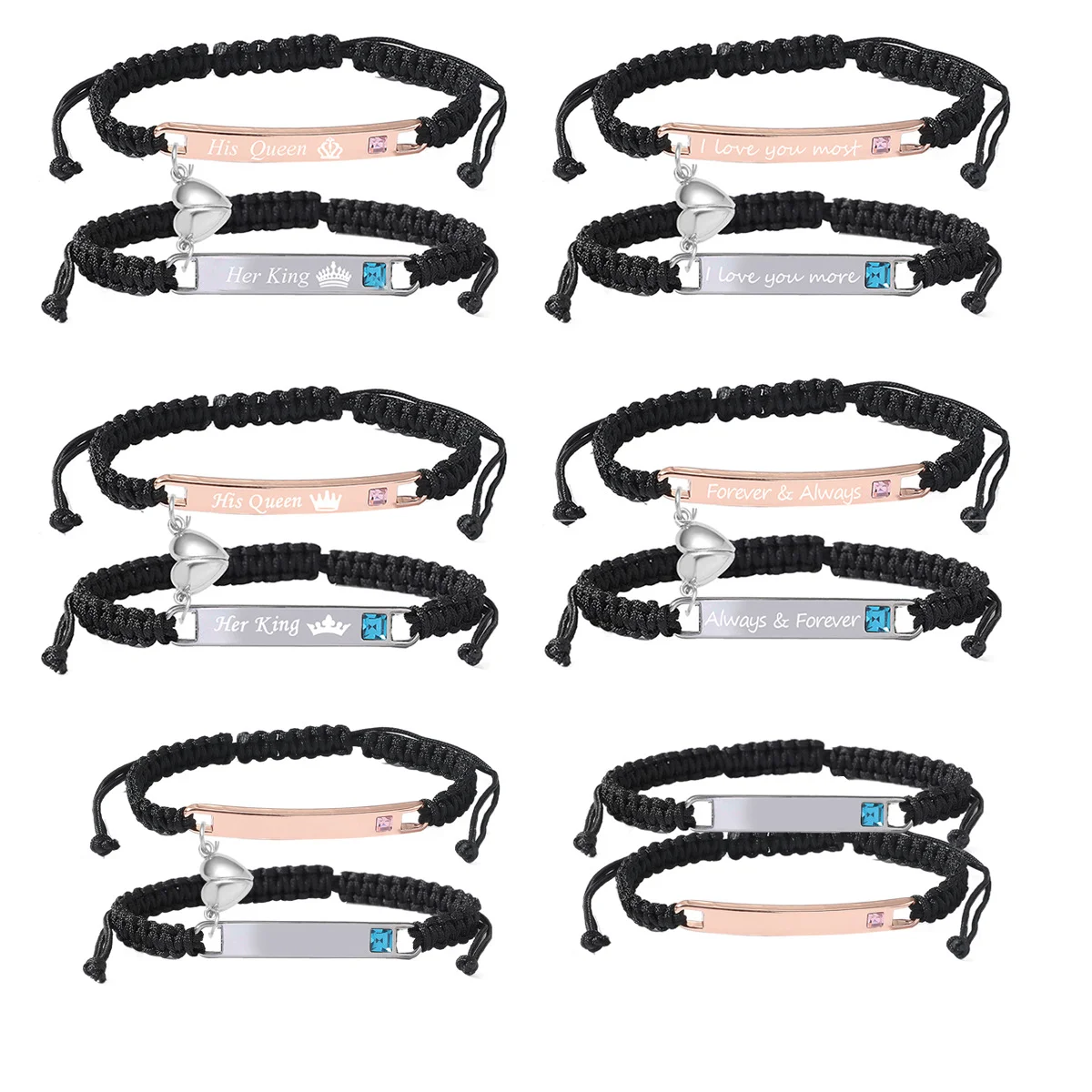 Custom personalized handmade woven bracelet adjustable long distance metal bracelet for couples wedding Christmas birthday gifts