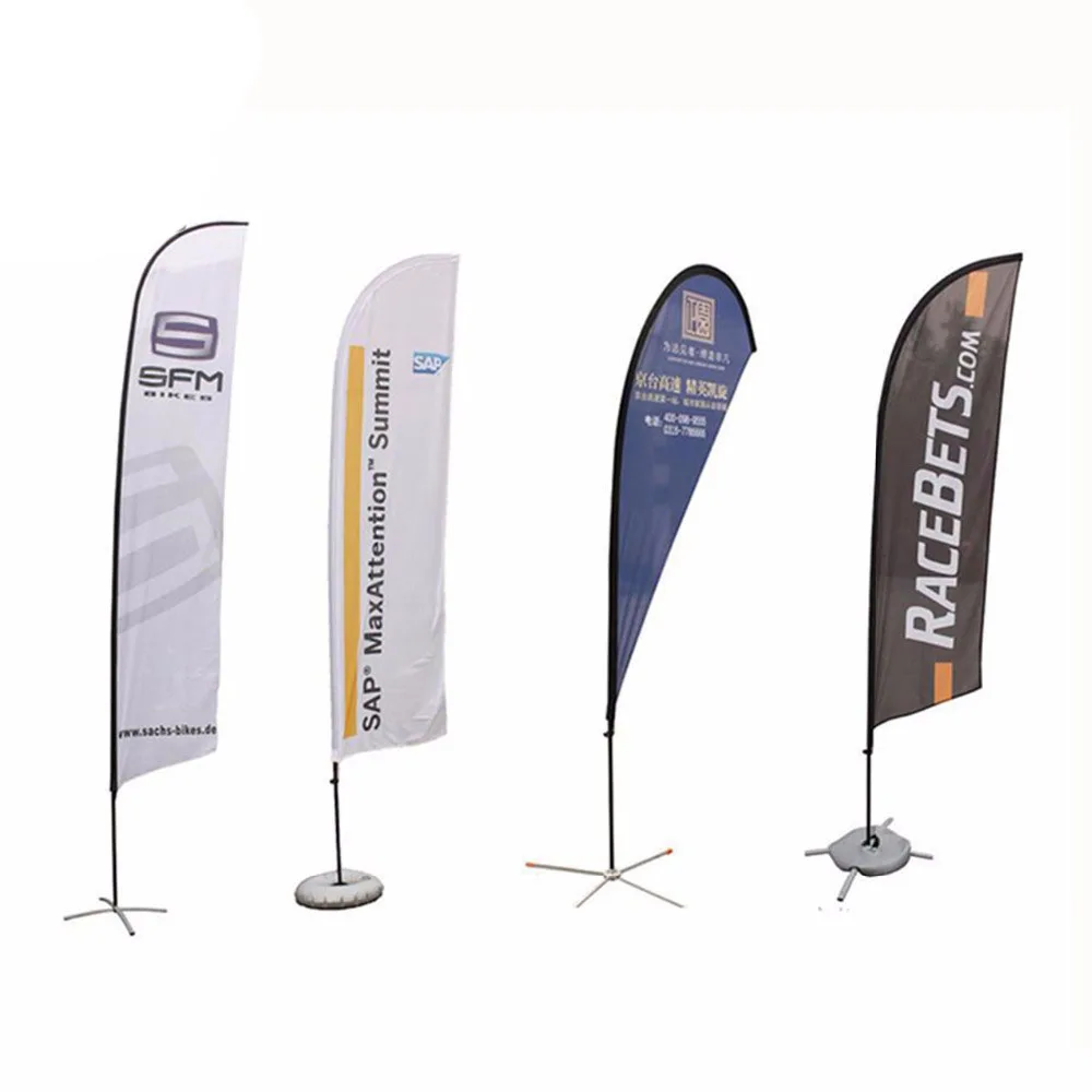 Cheap Custom Feather Banner Flagpole Open House Flying Teardrop Beach Flag With X Cross And Water Base