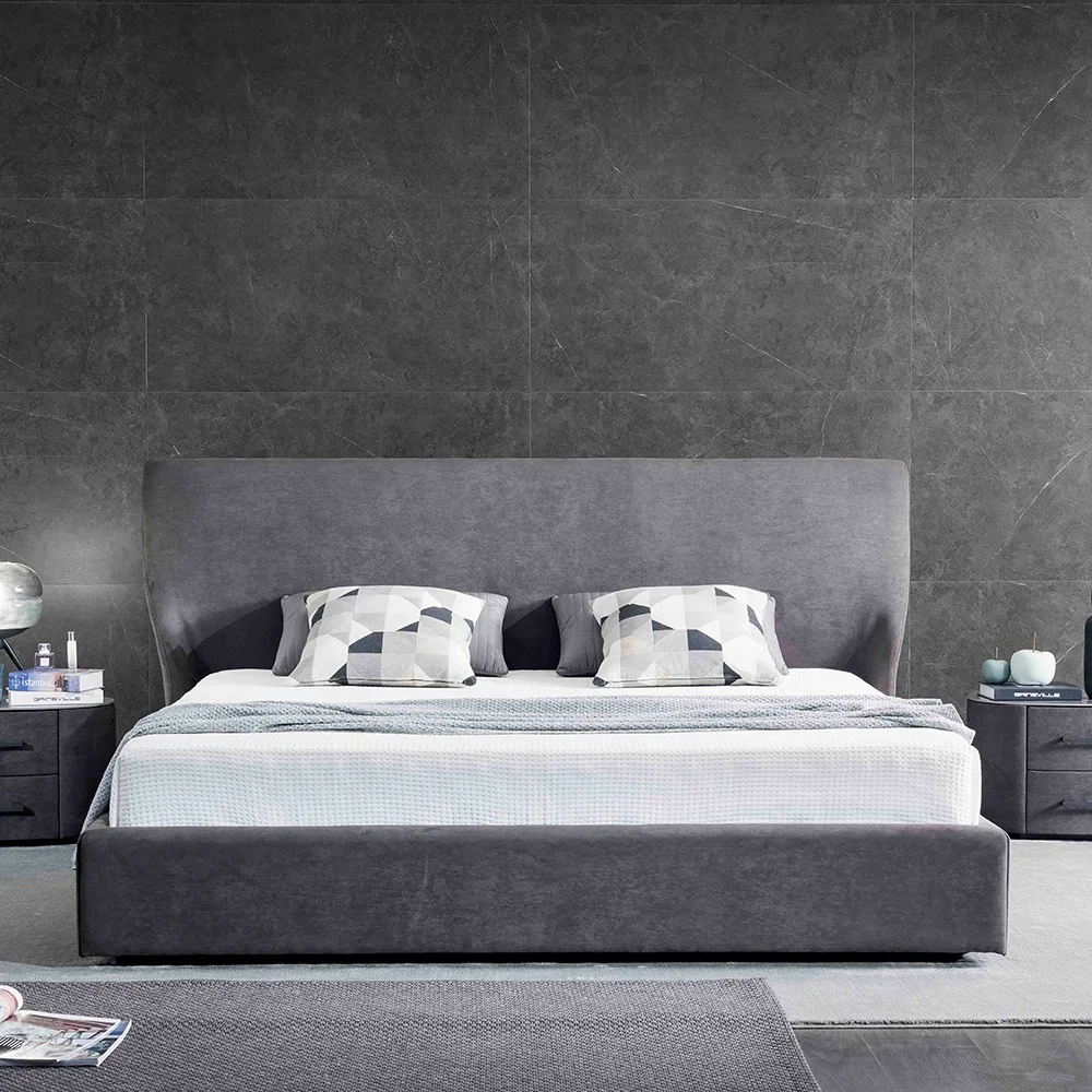 
XiaoPin2020 New Luxury Fabric Hotel Bedroom Queen Bed Frame 