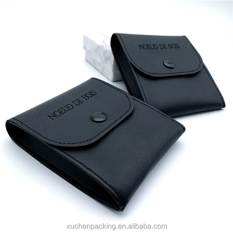 PU Leather Jewelry Bag for Necklace, Bracelet, Ring, Watch, Earphone Vintage Black Faux Leather Jewelry Pouch With Snap Button