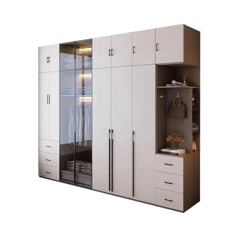 Customized Modern Design Swing Wardrobe Cabinet with Wooden Glass Door New Bedroom Furniture for Home Hotel Villa