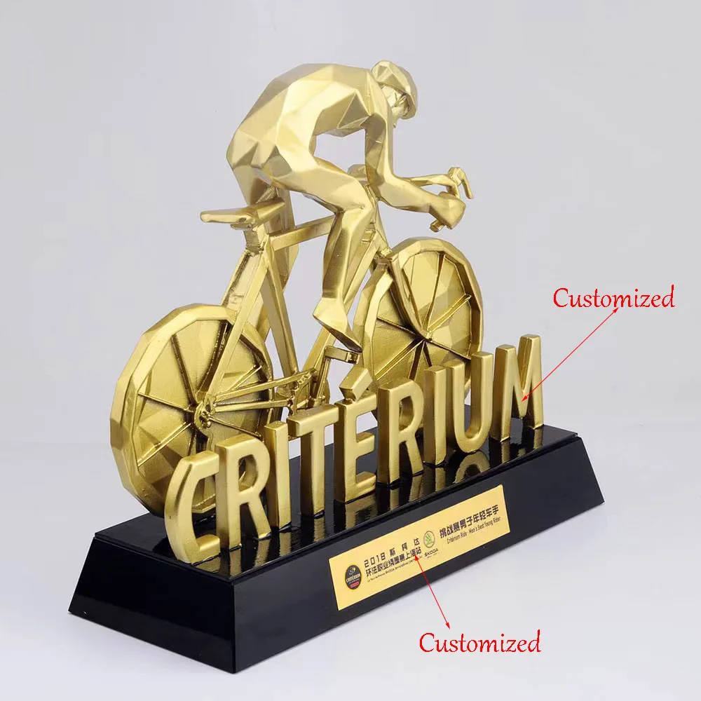 Metal crafts 3D model riding bike golden trophy promotional product