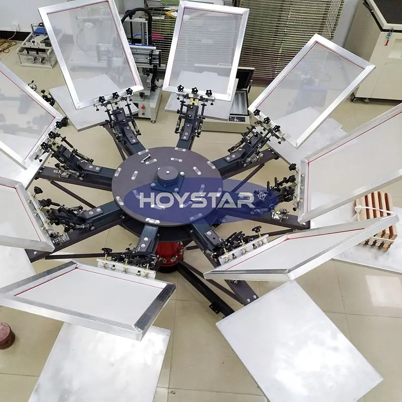 Manual 8 Color 8 Station T Shirts Carousel Rotary Silk ScreenPrint Press Screen Printing Machine With Micro Registration