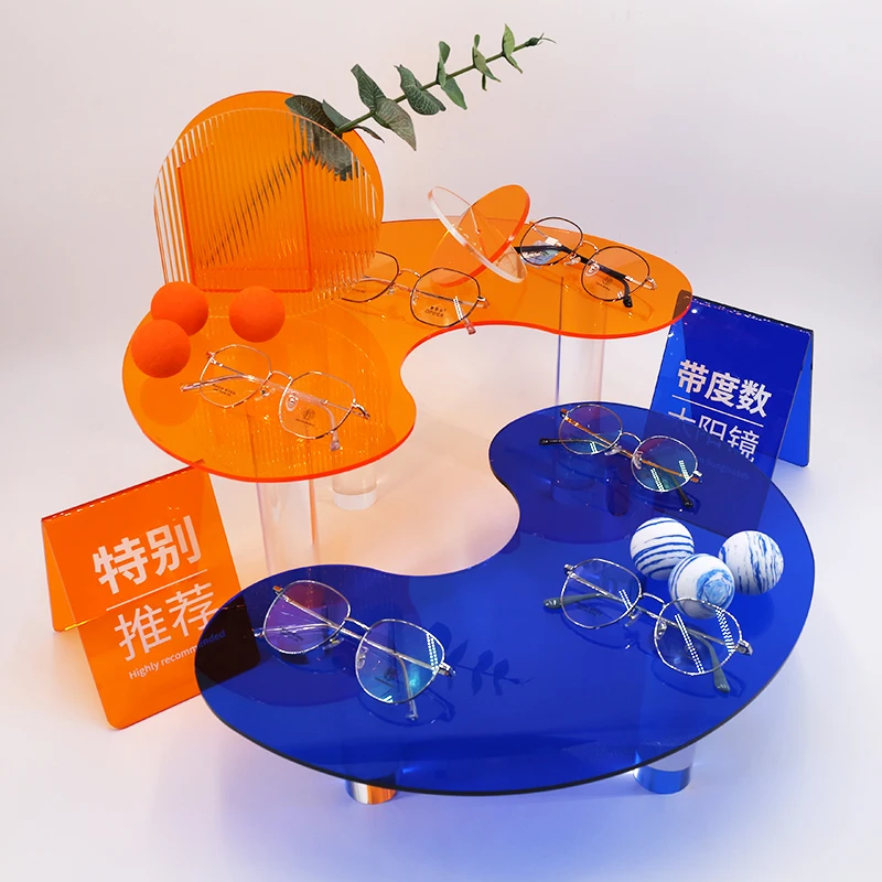 OEM blue orange novel acrylic special shaped glasses sunglasses display rack stand tray