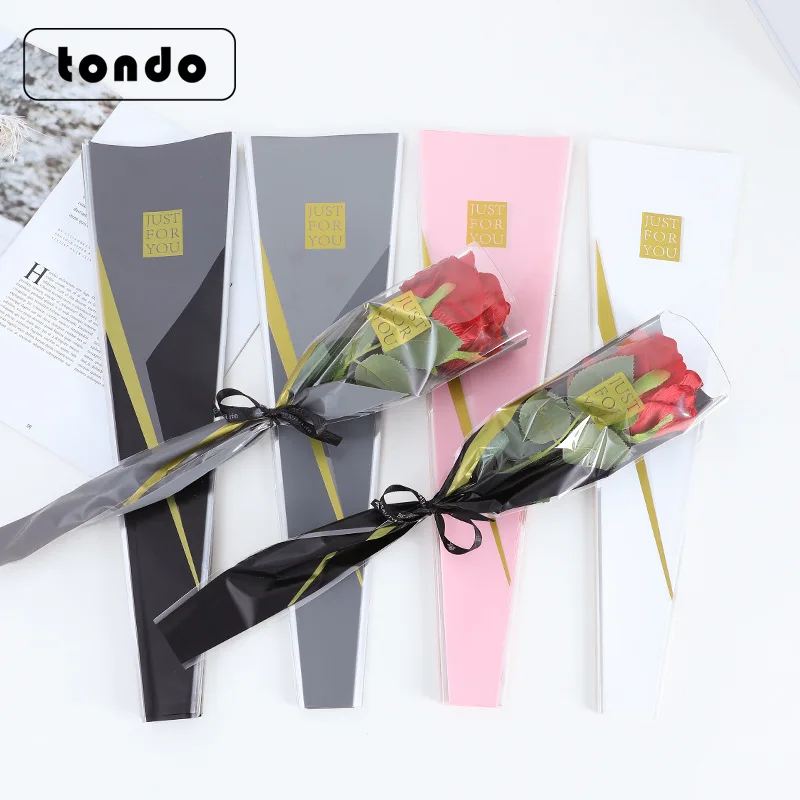 Tondo Crown Deign Single Rose Flower Sleeve Transparent Gift BOPP Plastic Flower Sleeves