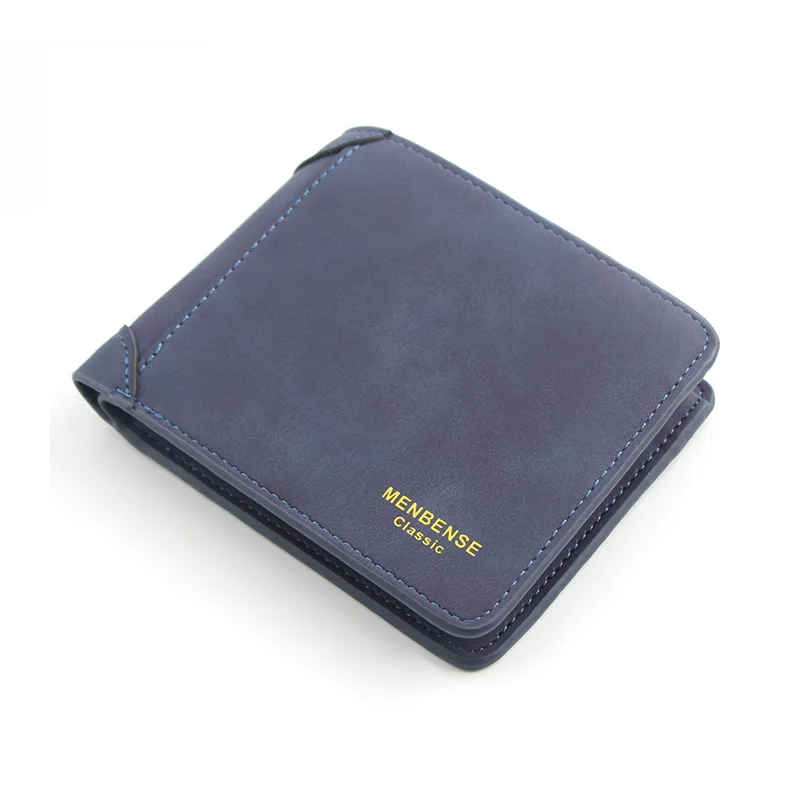 Custom New Design Blue Frosted Short Large Capacity Card Wallet Case Fashion Slim PU leather Horizontal Bifold Wallet For Men