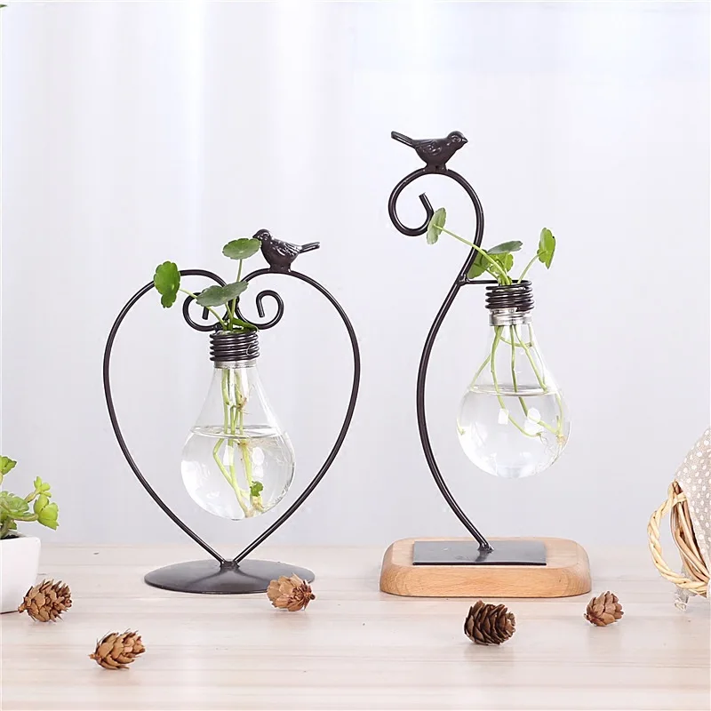 
Plant Hydroponic Glass Bottle Wrought Iron FlowerVase Office Living Room Tabletop Decoration Creative Vase 