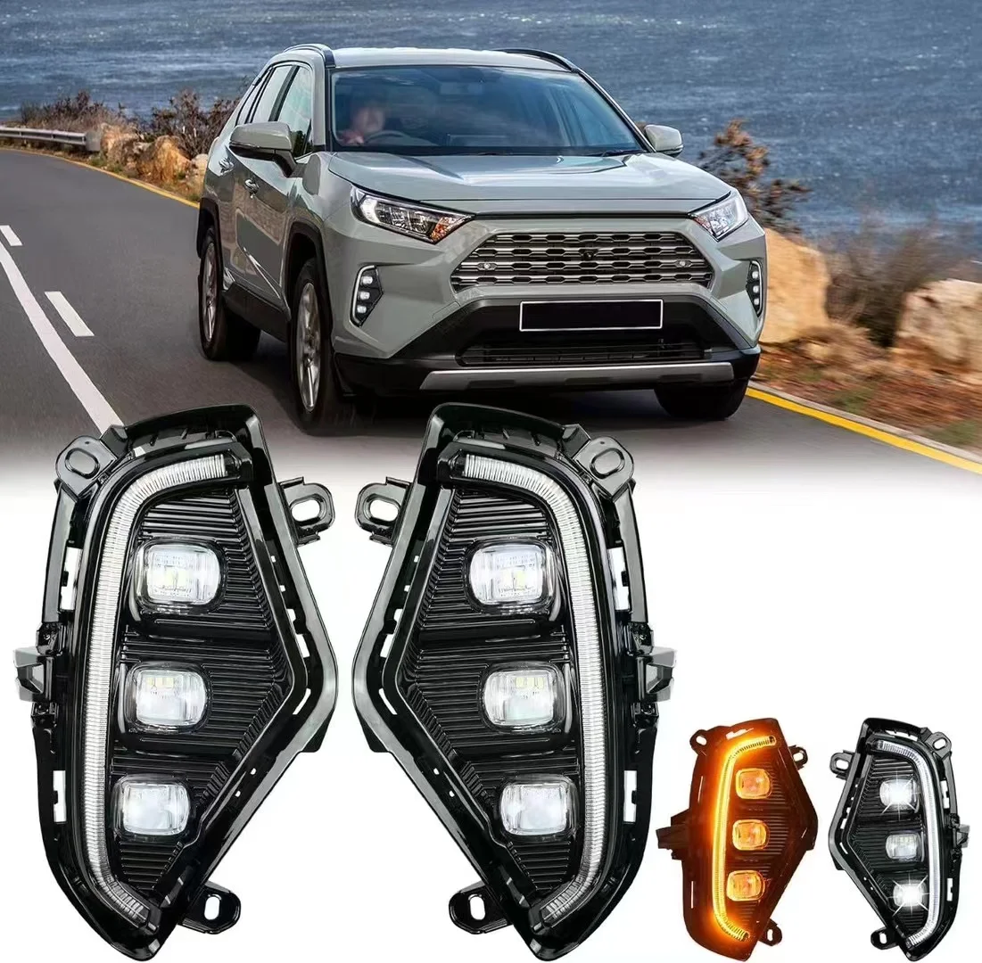 Автомобильные светодиодные дневные огни DRL для Toyota RAV4 2019 2020 2021 желтый поворотник дневного света