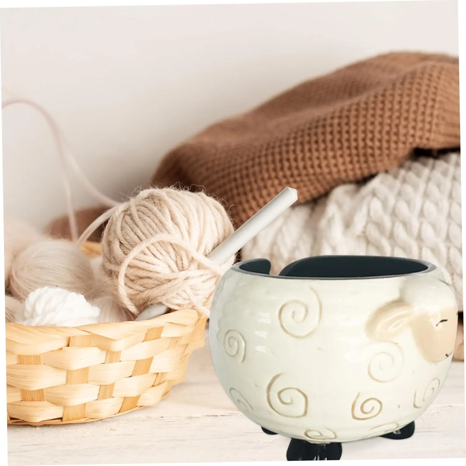 Yarn Bowl Sheep Yarn Holder Cute Ceramic  Knitting Sewing Yarn Holder Cartoon Crochet Bowl Gifts Key Bowl for Crochet Knitting