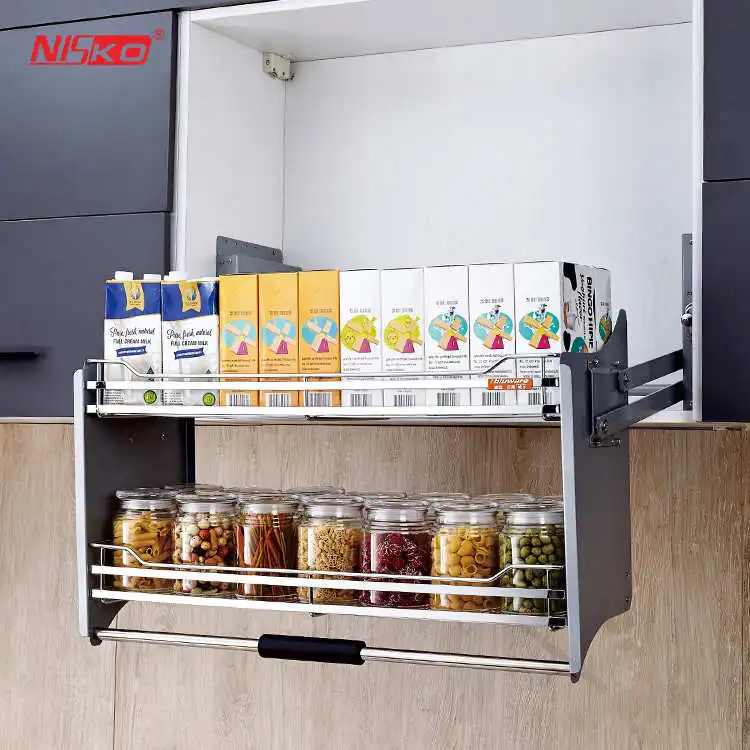 Kitchen cabinet tall units with pull out storage baskets