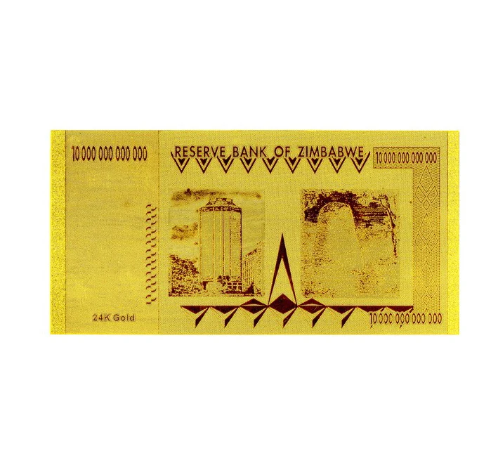 Value Collectible ZIMBABWE 10 Trillion Pure 24K Gold Banknote With Engraved Technique For Gifts