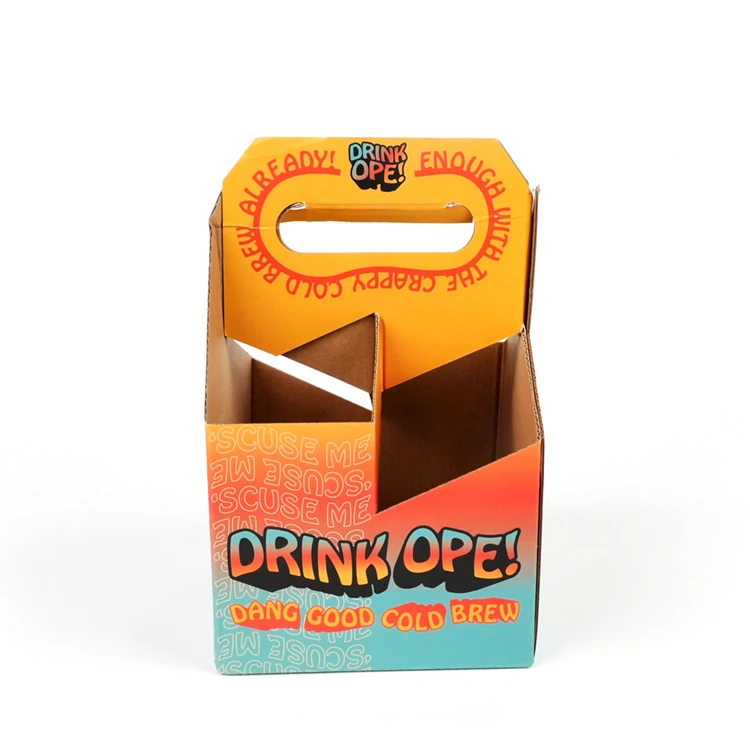 Customized Cardboard Kraft Holder 4 6 Pack Bottle Wine Carrier Box Corrugated Carton Six Packing Beer paper Box with handle