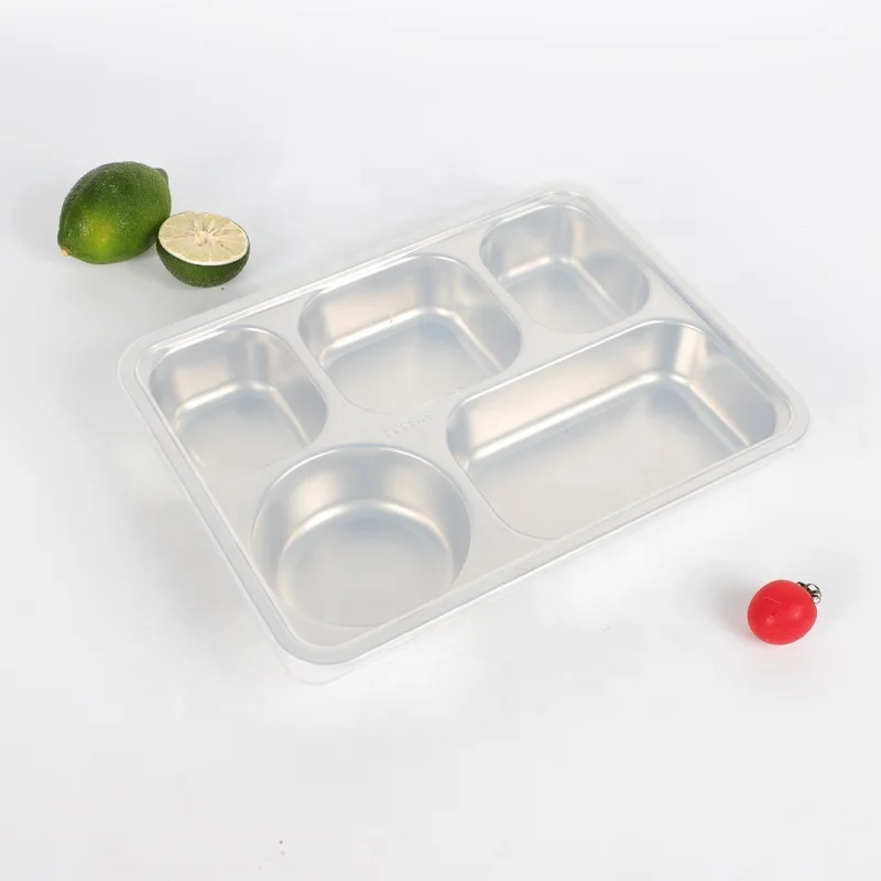 Nicety Stainless Steel 6 Compartment Lunch Plates School Canteen Site Food Tray Wholesale Grid Plate Dinner Plate for Student
