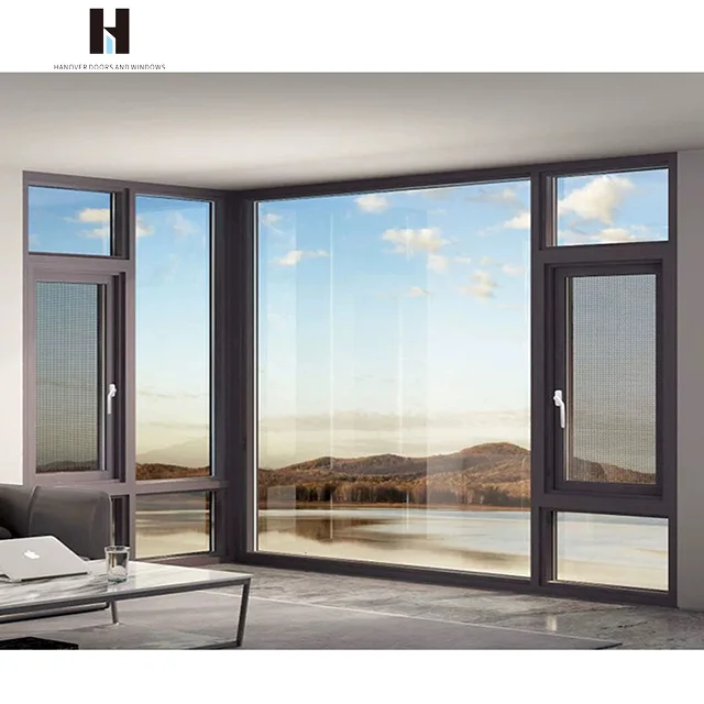 HANNOVER Customize Design Casement Windows With Security Screens  Aluminum Tempered Bullet Proof Glass Window For House