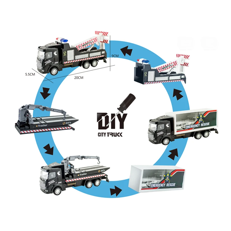 
DIY urban traffic rescue series assembly pull back 1:48 truck car toys for kids 