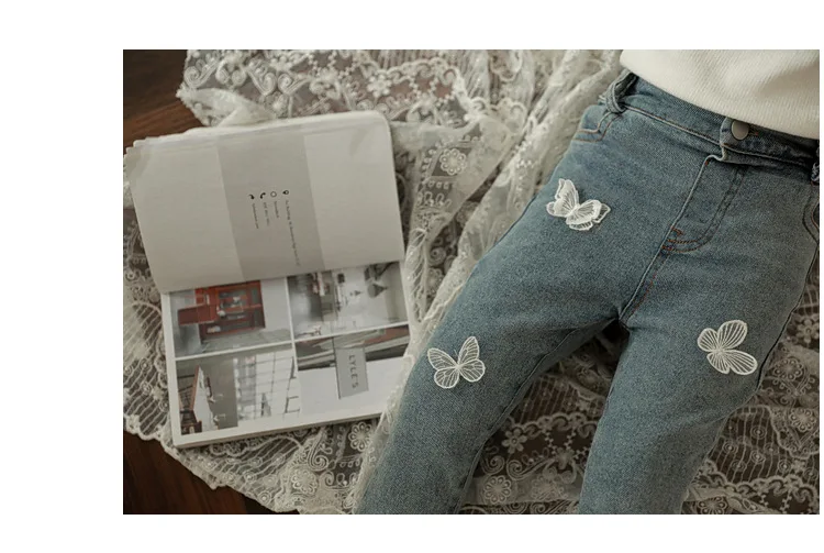 W1538YQ1600 new arrival baby girls jeans straight pant infant kids denim pants children clothing sets boutiques butterfly