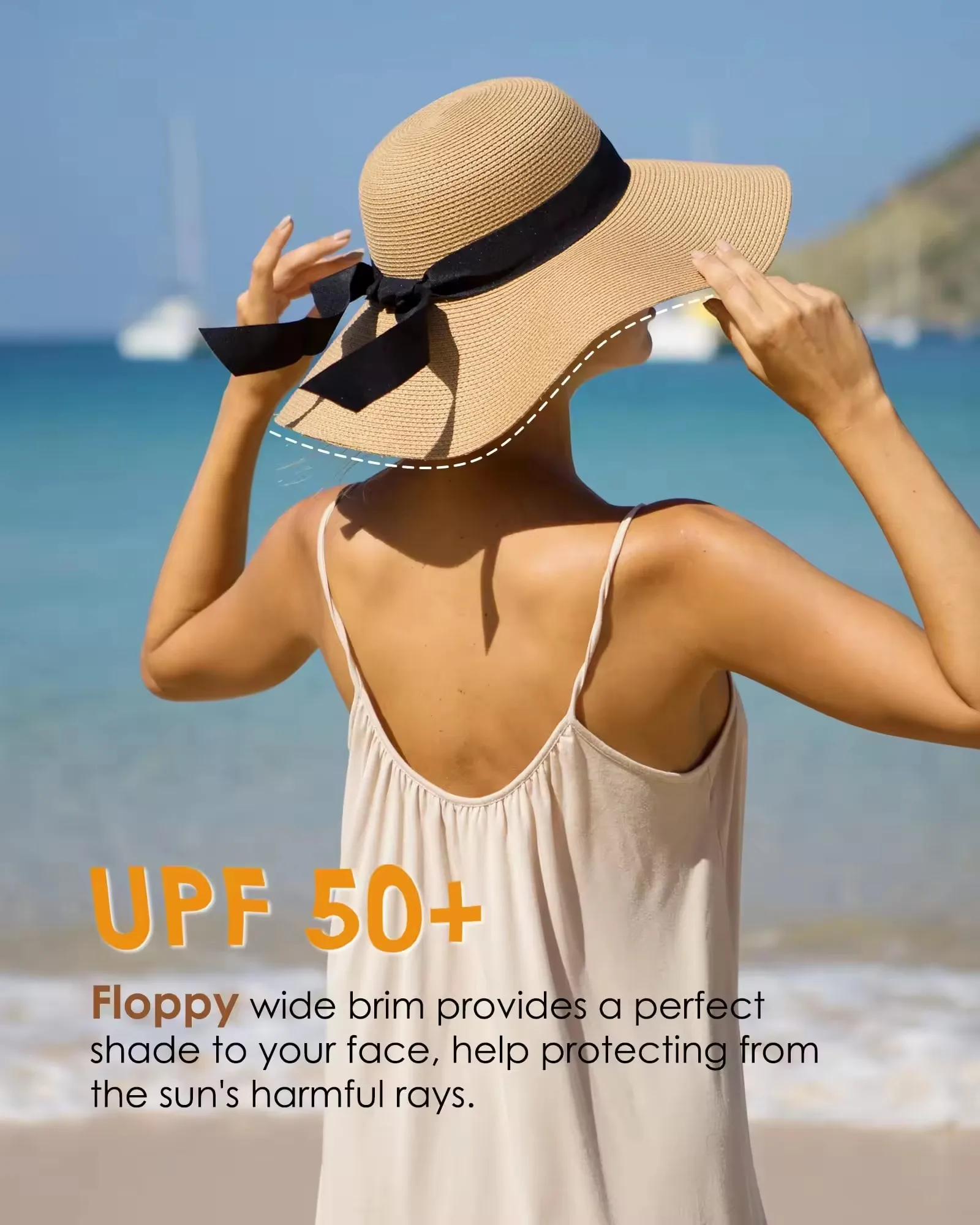 Wide Flat Brim Hat UV Protection Foldable Roll up Embroidery Sequin Greeting From Summer Beach Travel Big Floppy Straw Hats