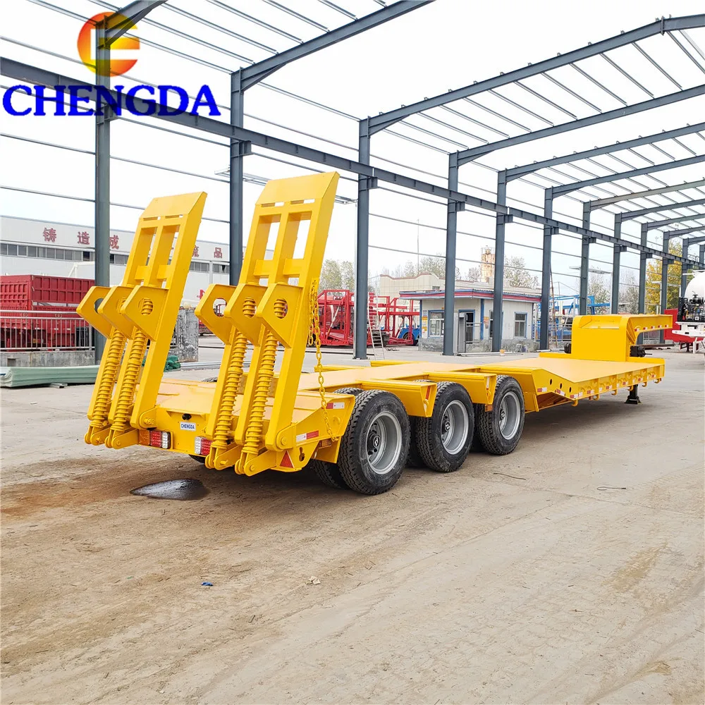 Hot Sale 3 Axle 4 Axle low loader trailer carrying crane excavator lowbed semi trailer Trailer with Mech ladder for sale