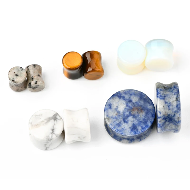 wholesale Natural Stone Double Flared Plug Ear Pug Ear Stretching Kit Ear Plugs Tunnel Gauges Expander Stretchers Piercing