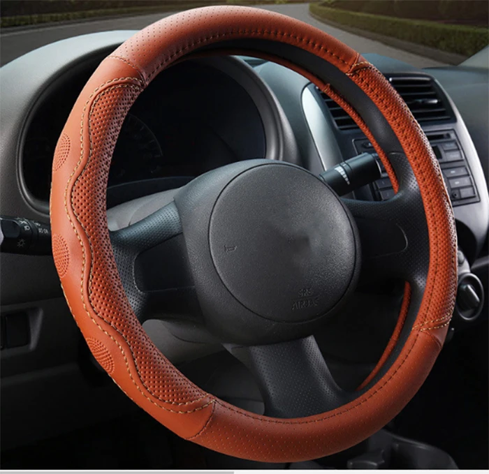 Brown gold steering wheel cover PU leather 49 cm for truck