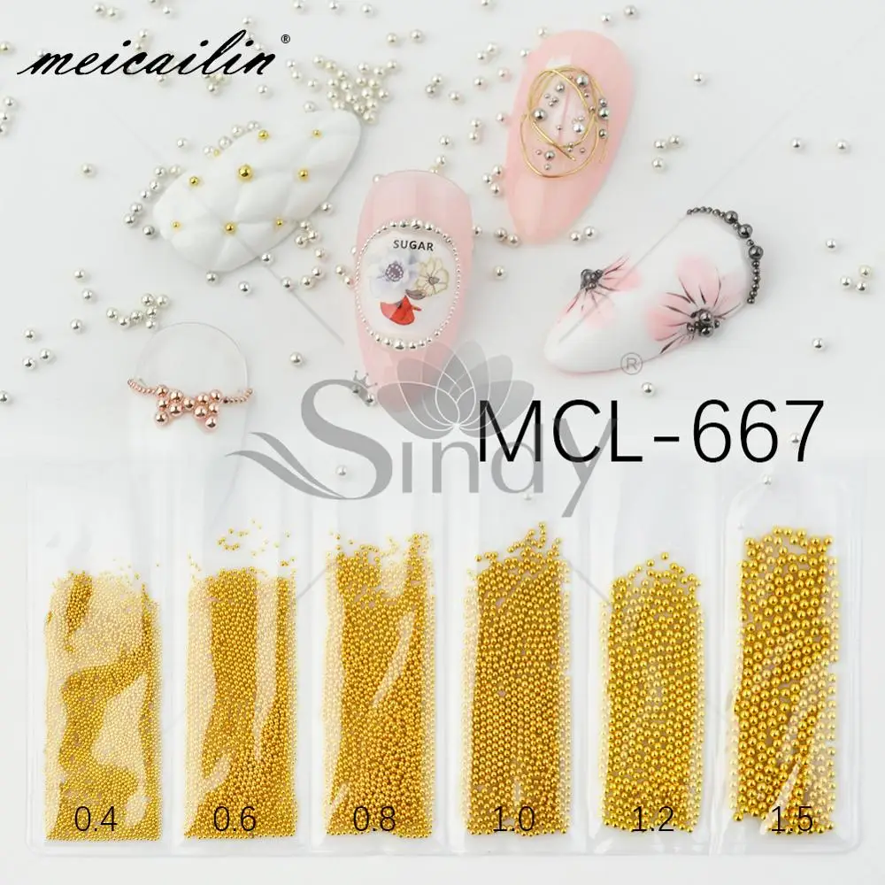 6 Grid/Pack Japanese Korea Colorful Metal Nail Steel Beads