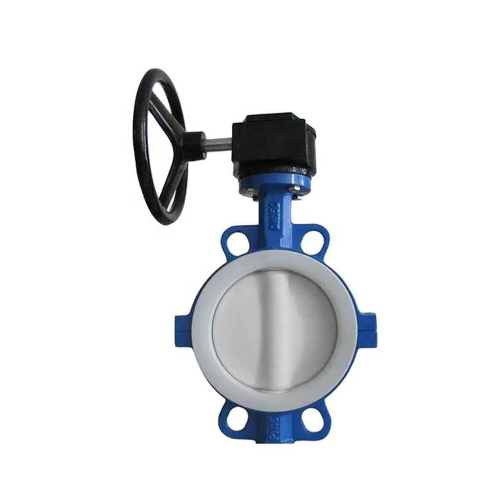 Duplex U Type PN25 Wrench Operate WCB Material FKM Fluorine Lined Double Flange Butterfly Valve with worm gear
