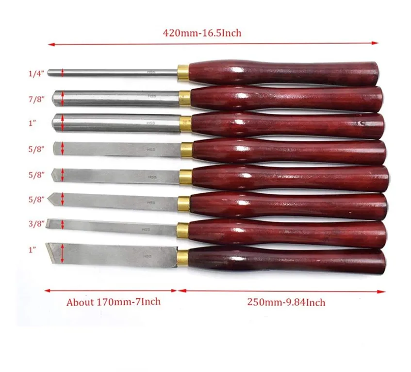 Wood Turning Tool HSS Lathe Chisel Set 8 Piece Set for Woodworking