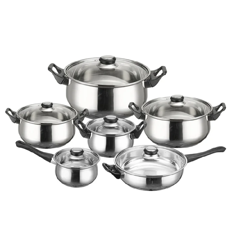 201 Stainless Steel 3Ply Bottom NonMagnetic Thickened Cookware Set  Frying Pan Soup Pot Milk Pan 12pcs Gift Set stock pot