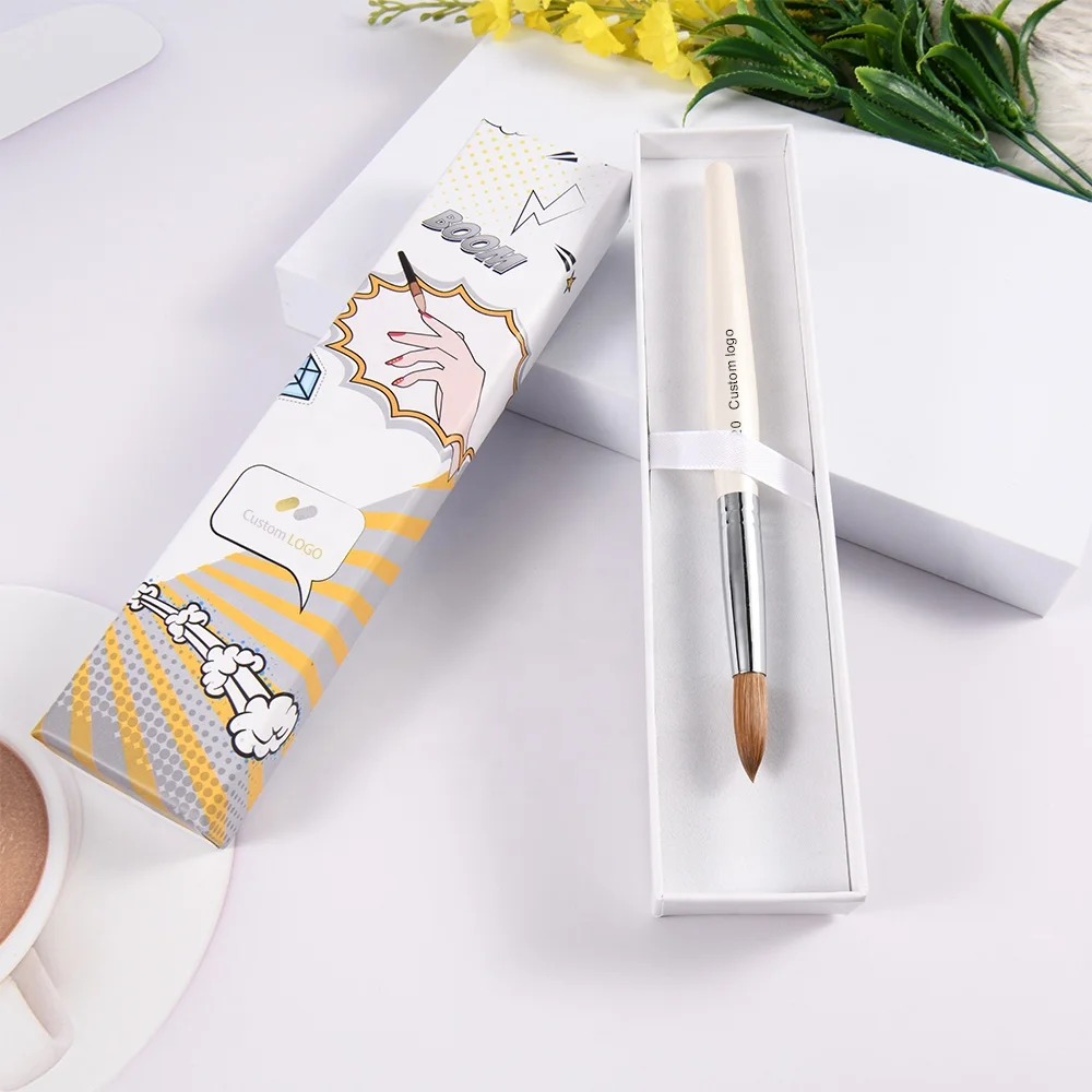 Top Quality New Nail Brush White Black Wood Custom Private Label Sable Kolinsky Acrylic Nail Brush Crimped Round #8 10 12 14 16