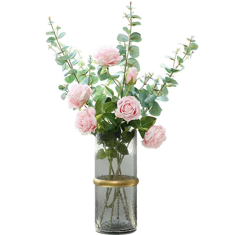 Nordic Style Eucalyptus Gold Leaf Long Stem Green Plant Rose Art Centerpiece Flower Arrangement Home Decoration
