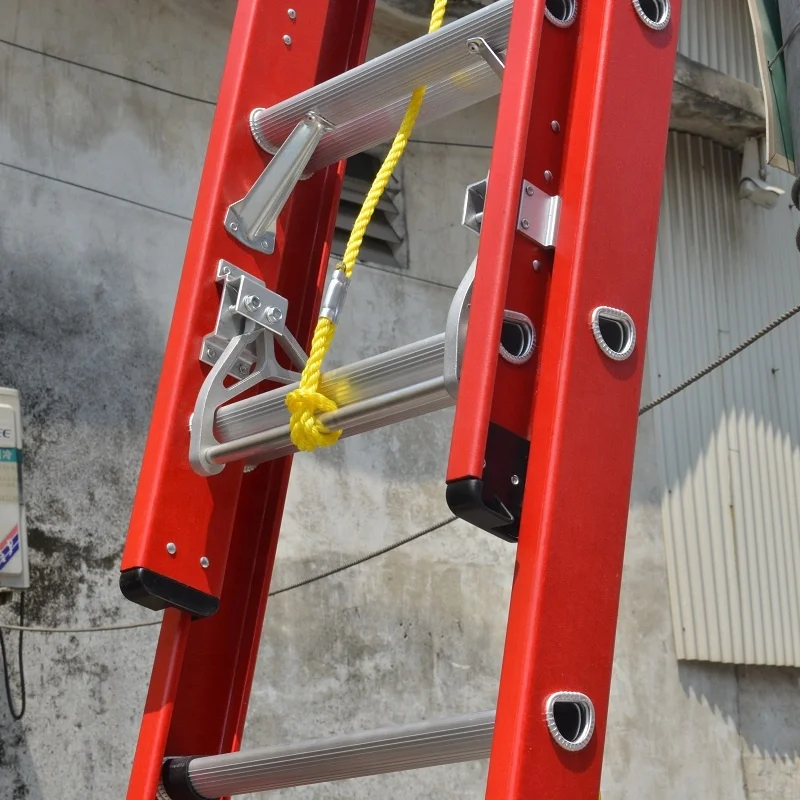 Стекловолоконная удлинительная лестница с тяжелым шкивом с веревкой, двусторонняя лестница для пожарных, аксессуары