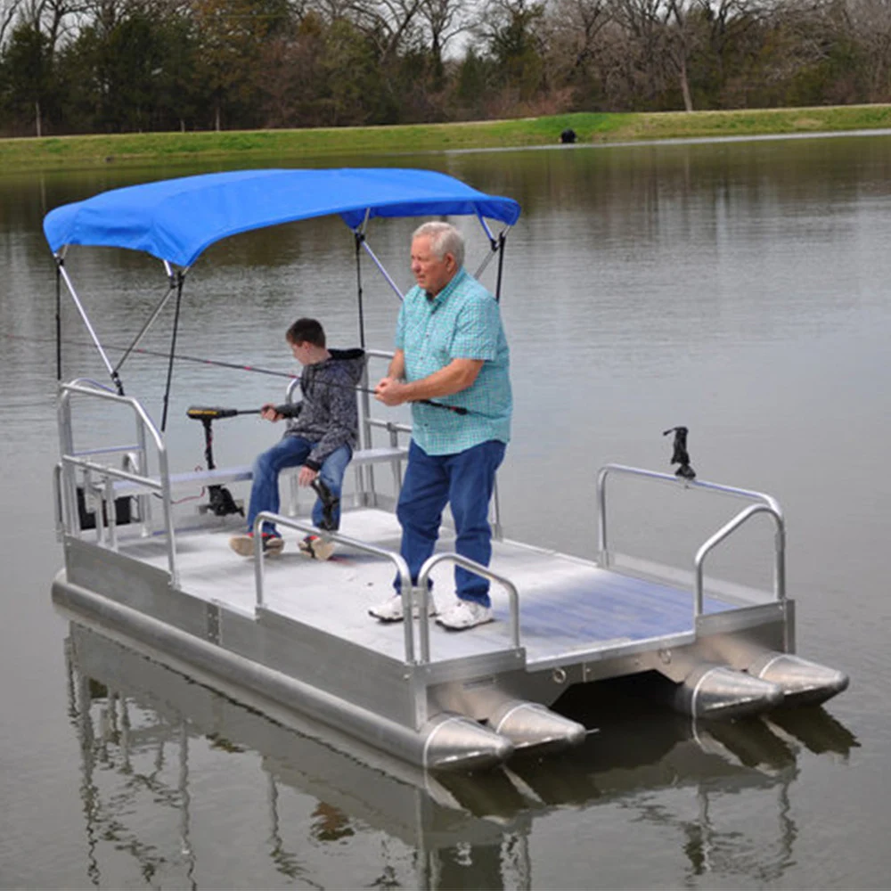 Kinocean 15ft Aluminum Pontoon Sport Yacht Electric Water Sport Boat Fishing Lake Leisure Outboard Engine Combo Outdoor Floating