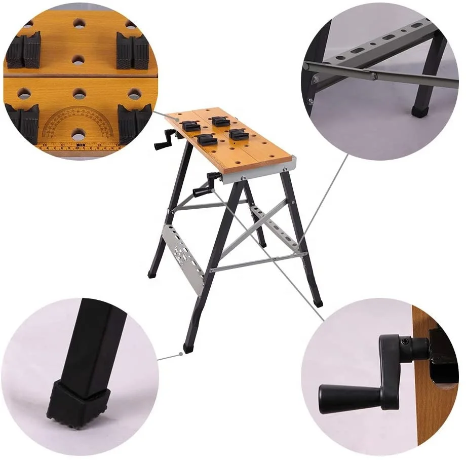 
Foldable Trestle Work Bench,Workbench Portable 100kg Stainless Steel Wood Cutting Sawhorse Folding Wooden Workbench tabl 