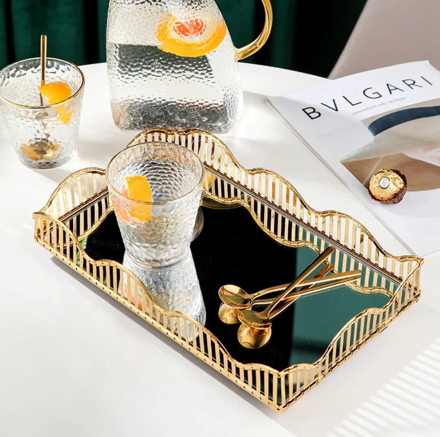 Mirror Tray Nordic Modern Perfume Vanity Home Decor Round Jewelry Glass Luxury Gold Metal Acrylic Serving Decorative Mirror Tray