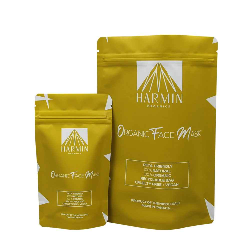 Customizable Size Recycled Aluminum Foil Stand up Pouches with Handle for Cosmetic Packaging Bags Face Mask and Facial Cleanser