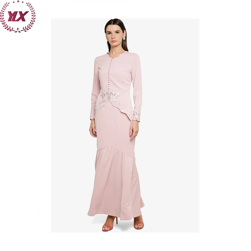 Fashion Trendy Square Neck Floral Print Cascading Ruffle Round Neckline Mermaid Skirt Cutting Islamic Kurung Muslim Baju Kebaya