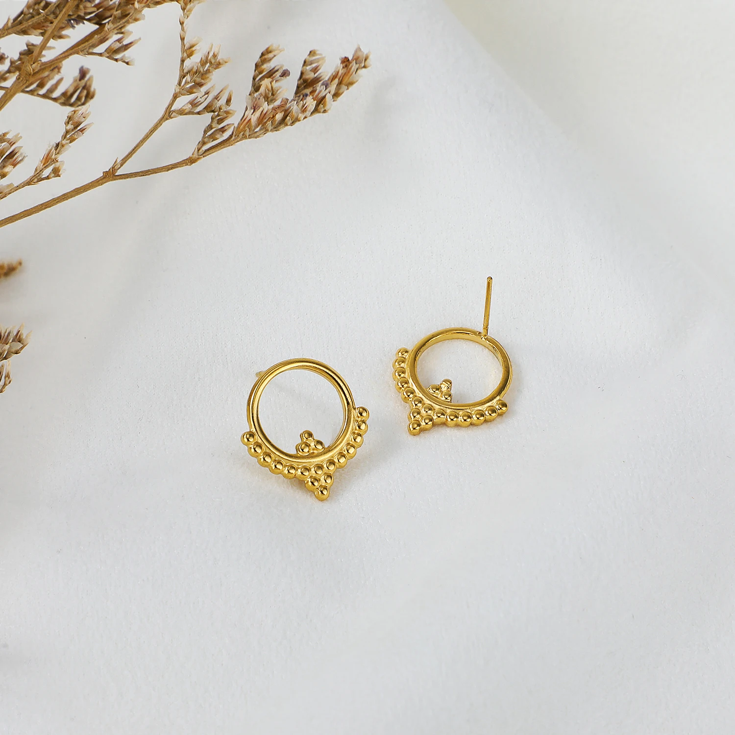 best sellers 2020/2021 jewelry custom 18k gold plated 316L stainless steel beaded pierced earrings