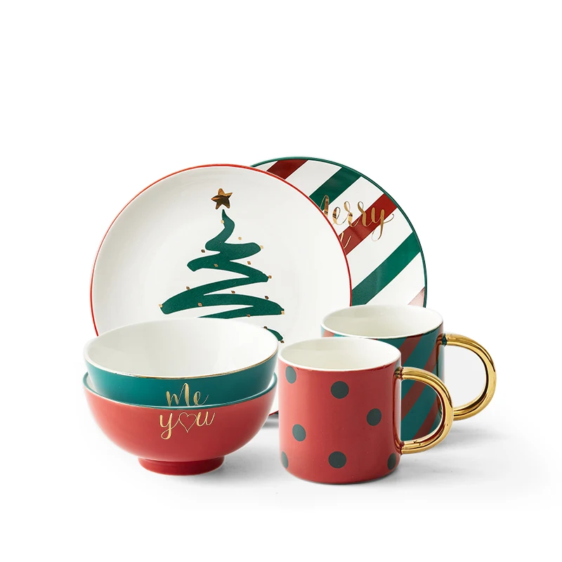 Christmas plate Bowl set household creative individual porcelain plate bowl mug Internet celebrity Christmas tableware gift box