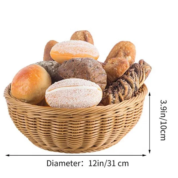 Woven Bread Basket Poly Wicker Round Stackable Basket Tabletop Food Fruit Vegetables Serving Basket