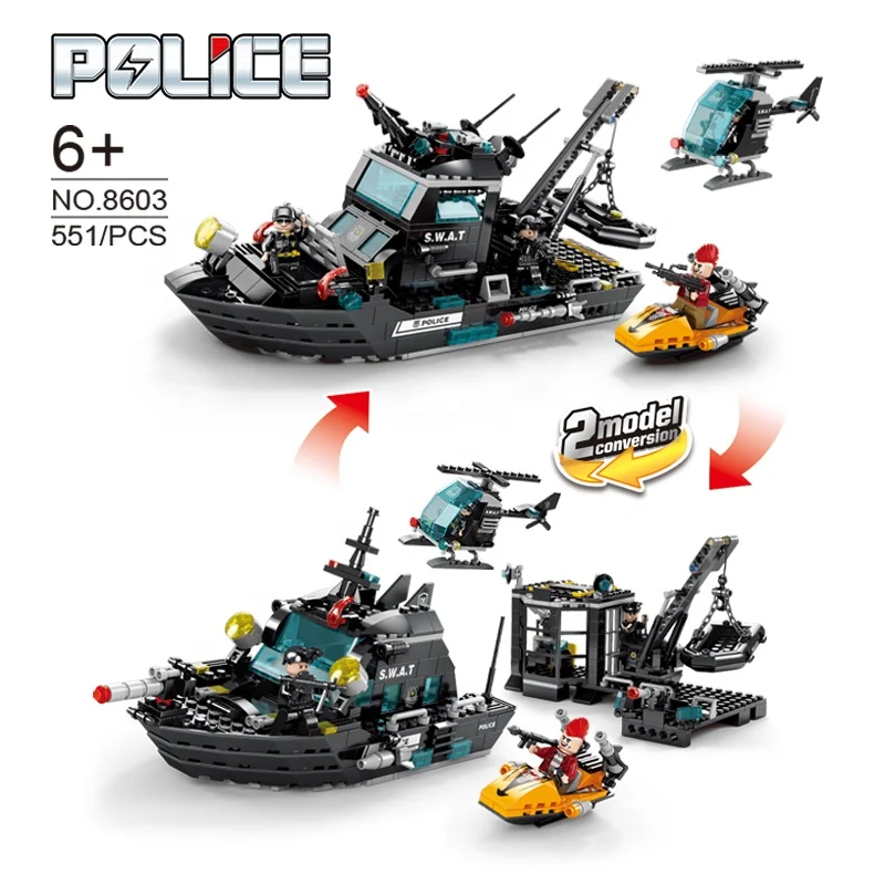 Lele Brother Police Command Center Building Blocks Swat Warship Kids Educational Block Toys