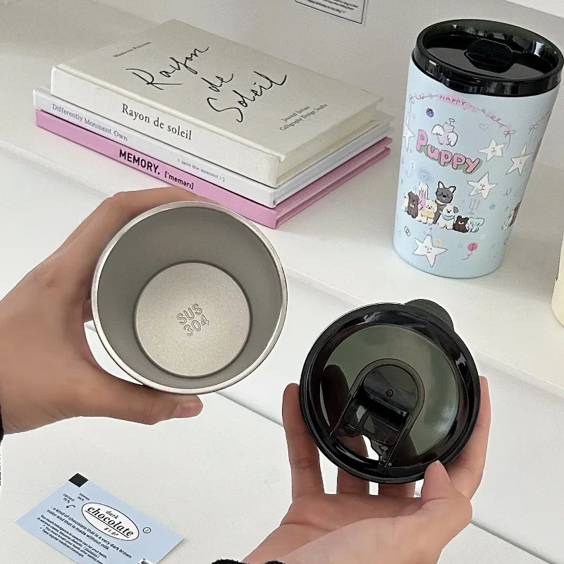 IMOGY Eco-Friendly Stainless Steel Travel Mug Minimalist Design Insulated Metal Cup with Handle Lid Vacuum Tumbler for Parties