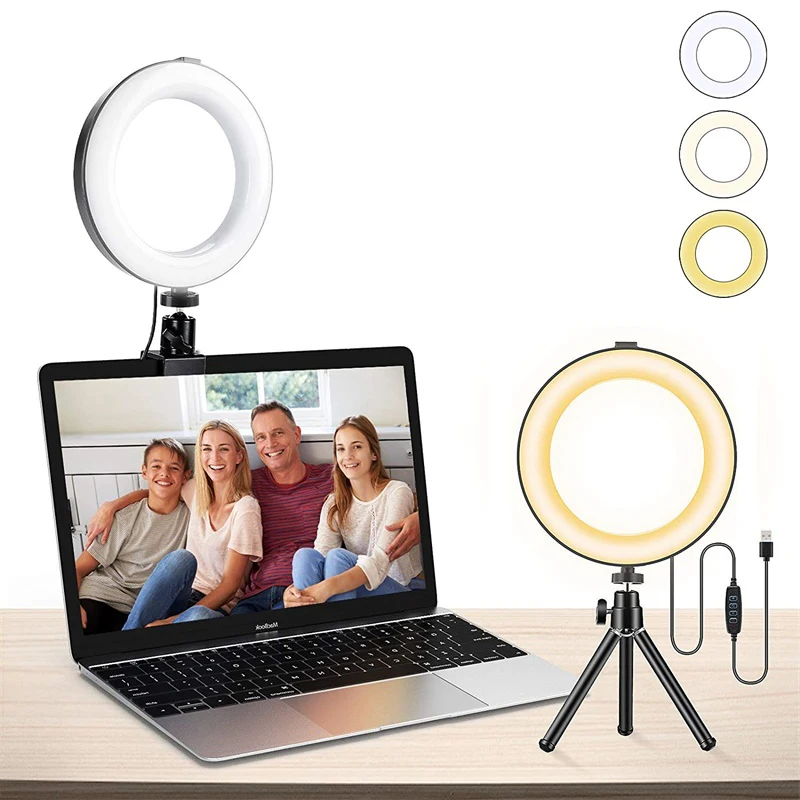 6 Inch Fill Light Desktop Table Camera Portable  Makeup Tripod Stand  Selfie Ring Computer desktop fill light with  clip