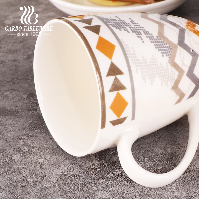  Handle Porcelain Milk Mug Drinking Dinnerware Decal Logo Ceramic Cup Fine White