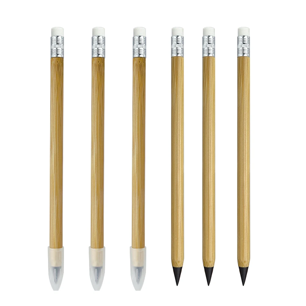 Wholesale Processing Bamboo Eternal Pencil with Eraser Logo Customizable Sketch Pen for Children and Students