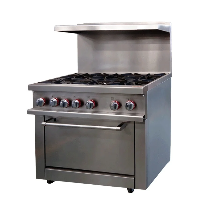 Commercial Full Series Kitchen Equipment Free Standing Stainless Steel 6 Burners Gas Cooking Ranges Stove With Oven