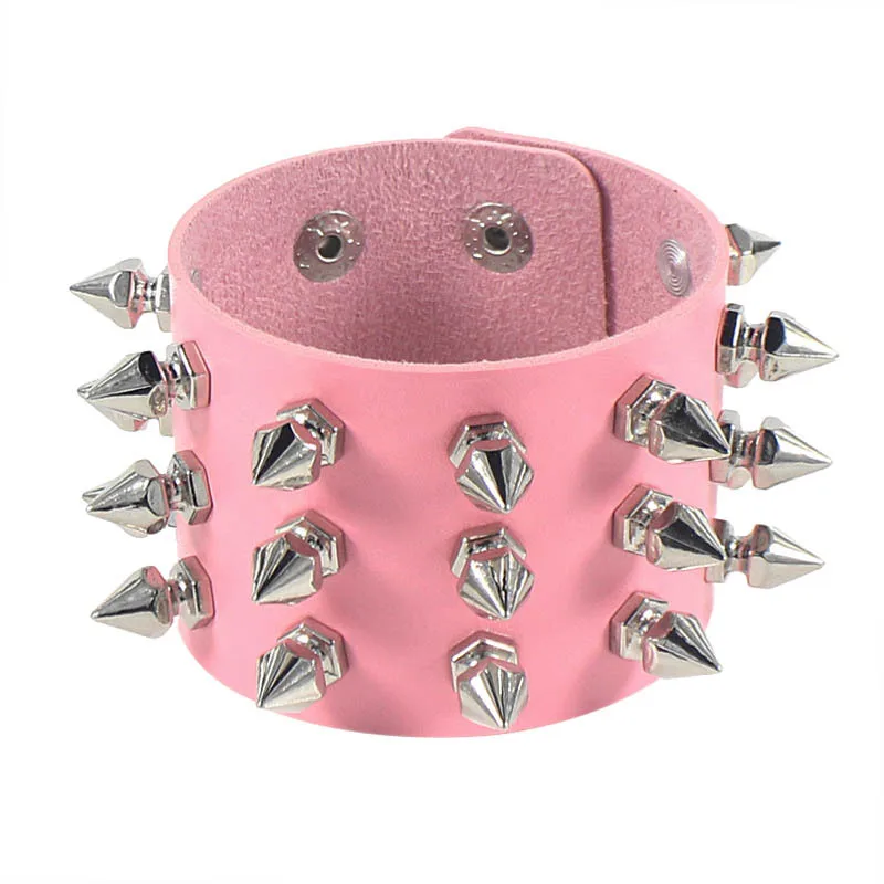 Fashion Hip Hop Three Row Taper Rivets Wristband Bangles PU Leather Personalized Cuff Wrap Punk Rock Gothic Bracelets