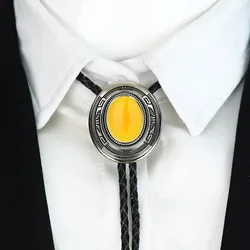 European and American fashion natural agate stone zinc alloy cowhide Bolo Tie bow tie sweater chain