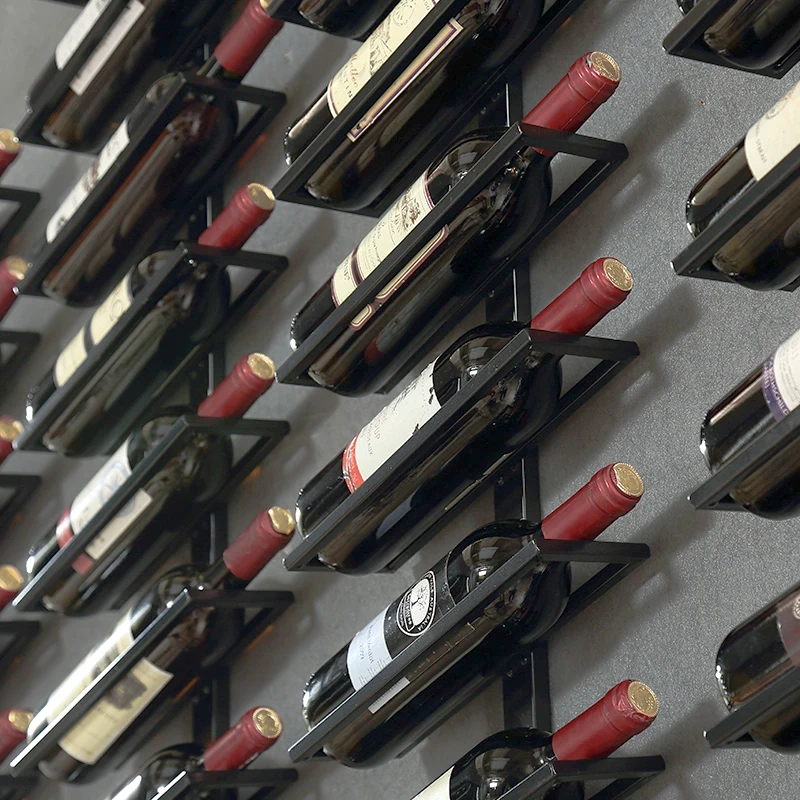 Wholesale Custom Wine Display Storage Stainless Steel Hanging Bottle Holder Wall Mounted Metal Wine Display Rack