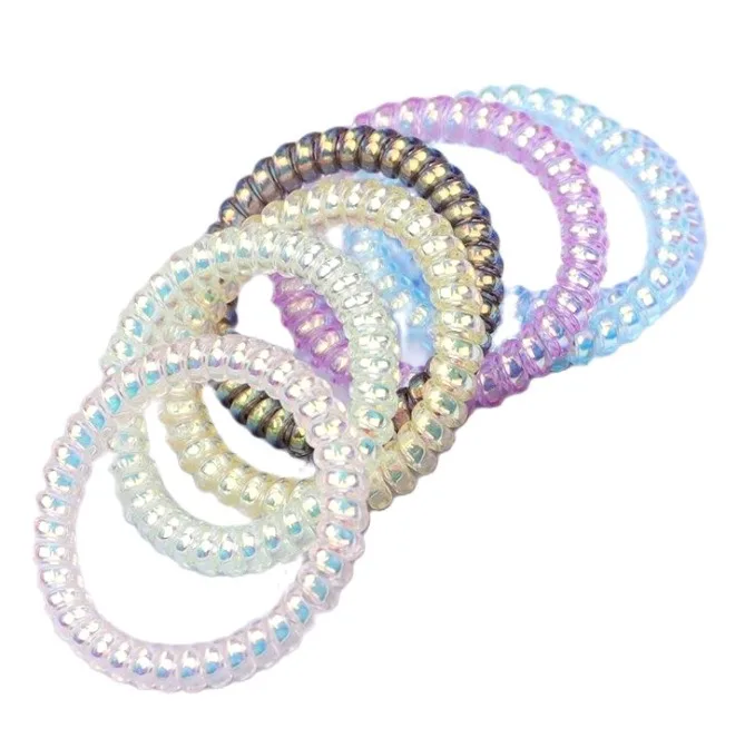 Women Ladies Girls New Black Elastic Girl Rubber Telephone Wire Style Hair Ties Plastic Rope Band Accessories