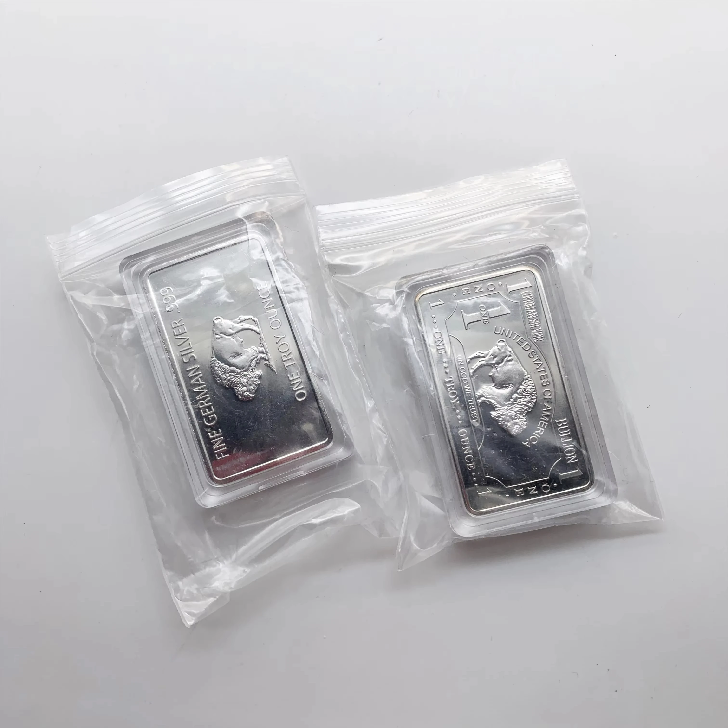 Non magnetic Alloy Metal Silver Plated German Mint One Troy Ounce Buffalo German Bullion Bar Coins